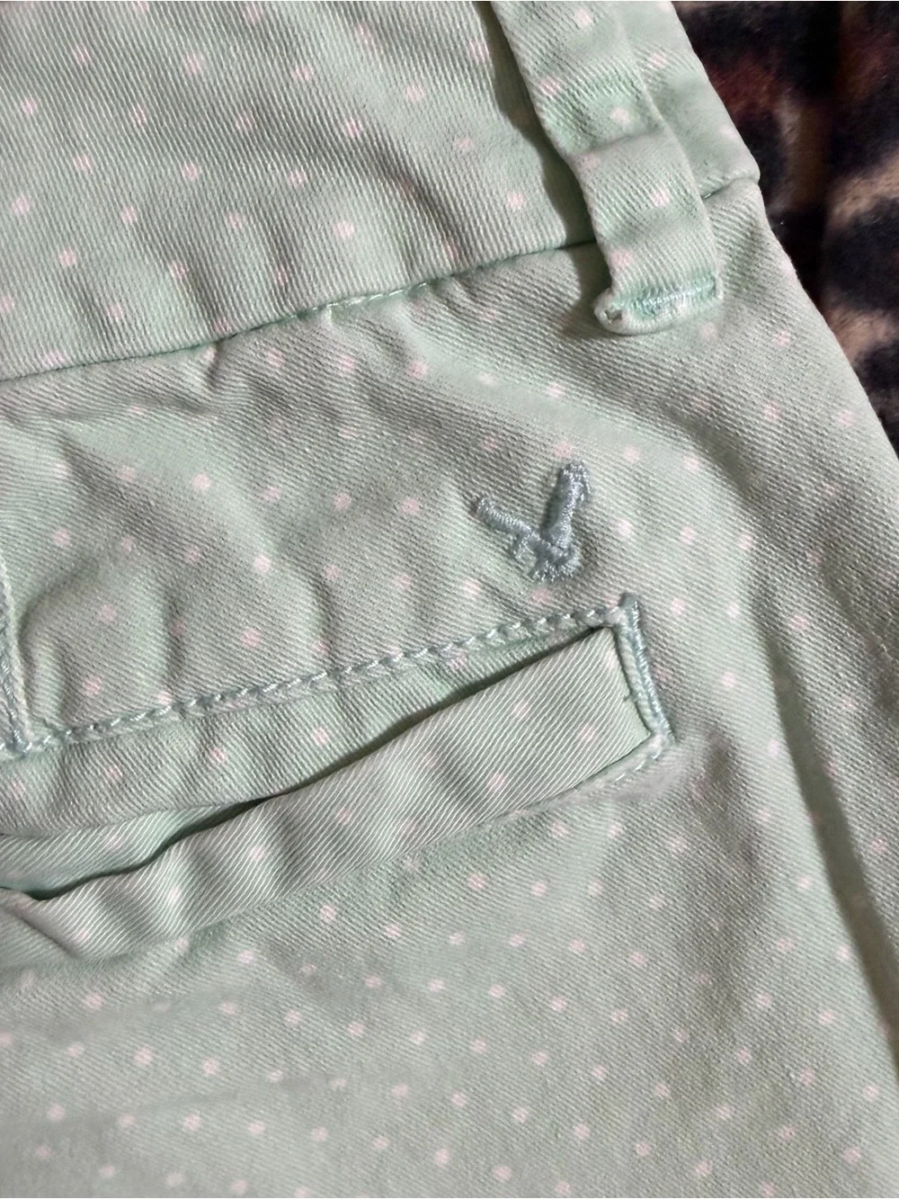 2000s vintage style American Eagle whimsical green polka dot low rise shorts